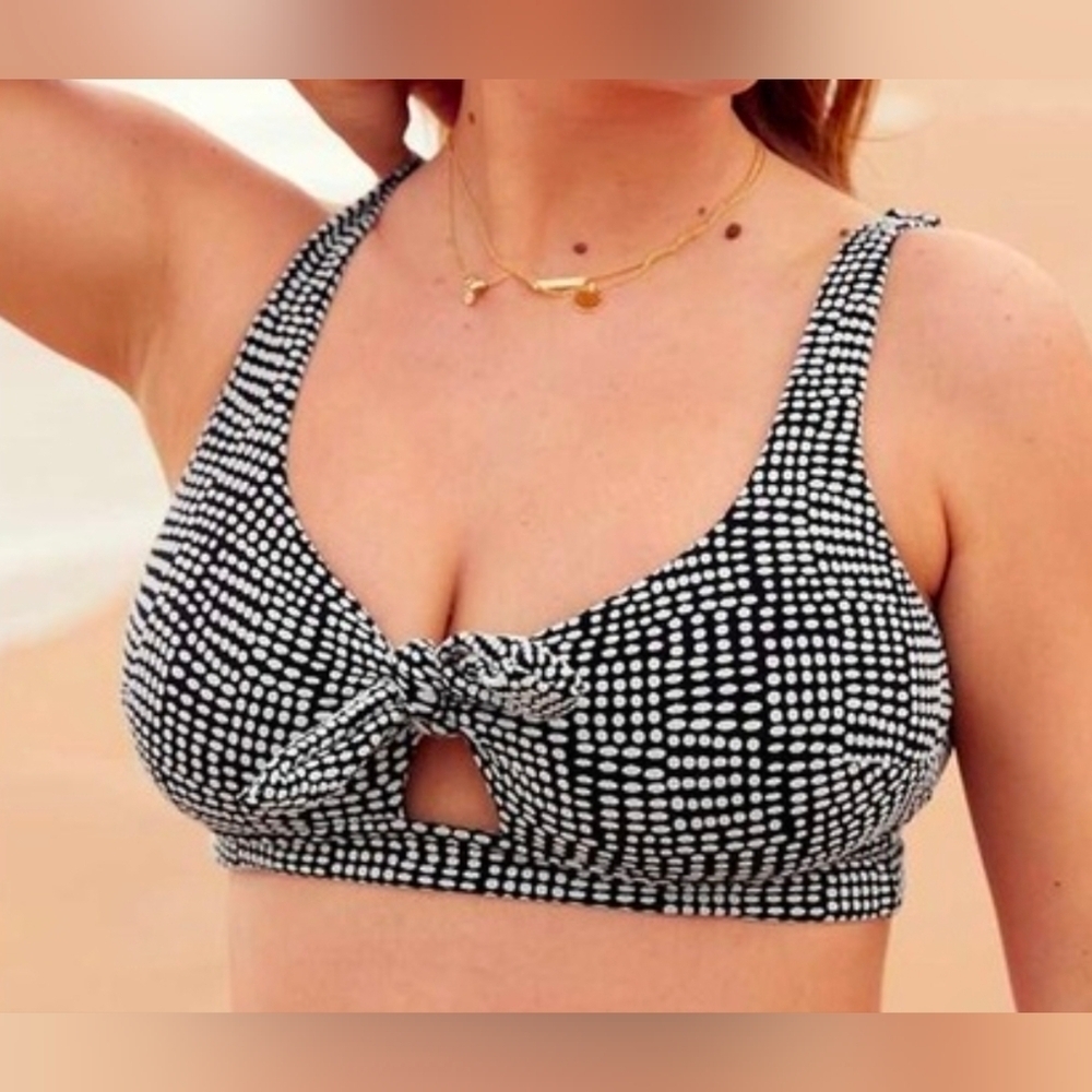 Aerie Jacquard Tie Banded Wide Strap Scoop Bikini Top Small NWT